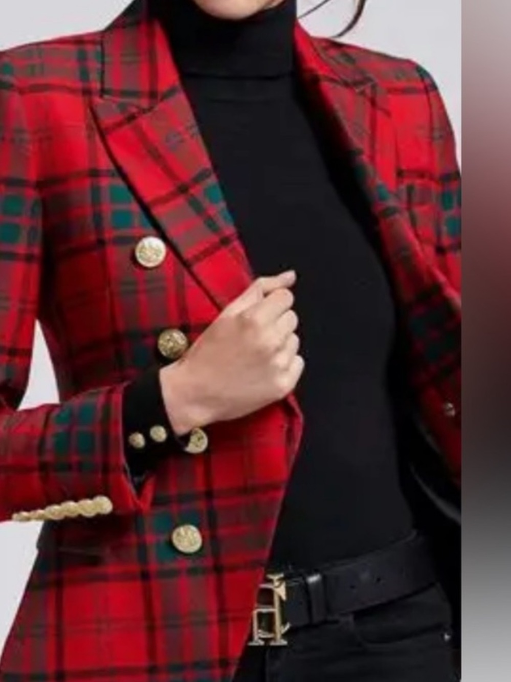 Ralph Lauren Holiday Vintage Tartan Plaid Red Jacket Gold w/ Black Velvet Collar - Picture 2 of 15
